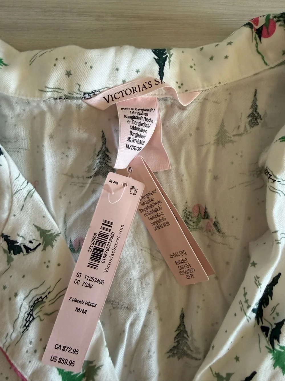 Victoria’s Secret Cotton Flannel Short Pajama Set White Medium NWT